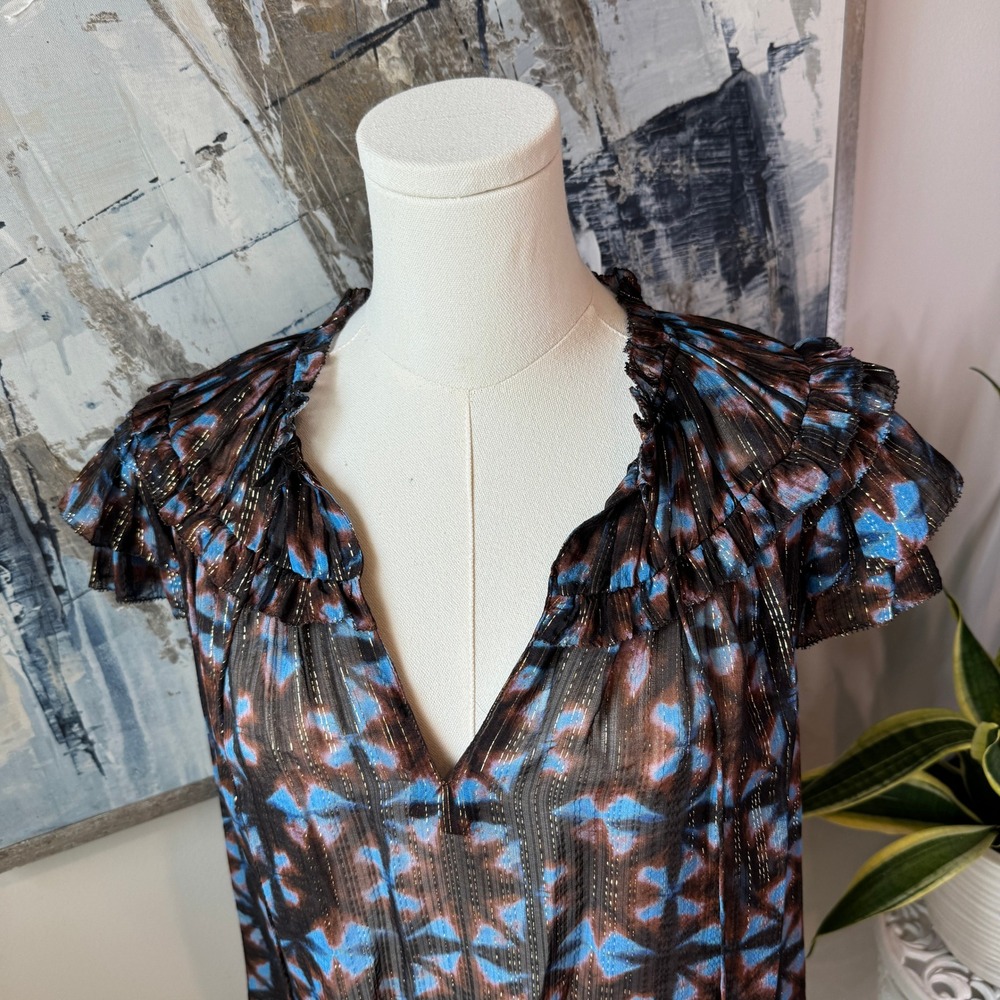 Ulla Johnson Marta Blouse Size 4 Twilight Prism Metallic Flutter Sleeve Silk NWT - Picture 7 of 12